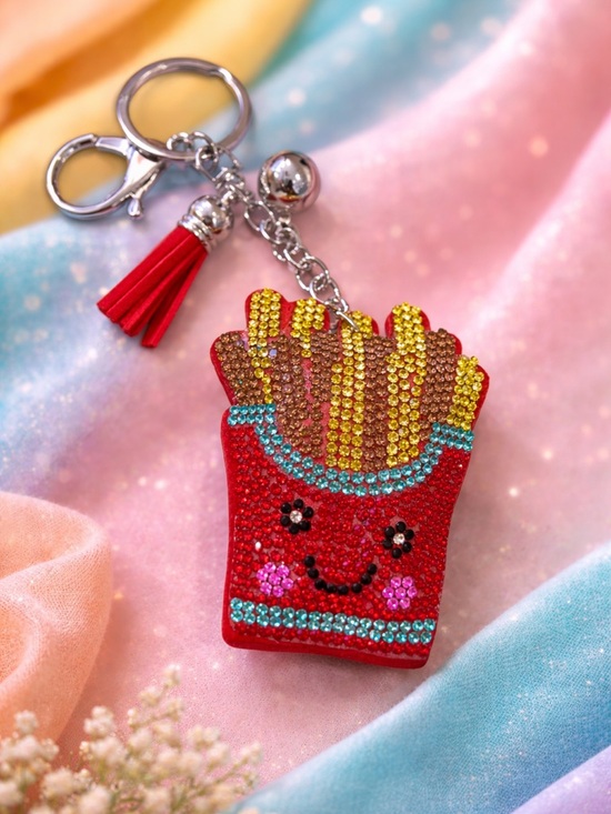 Other - Red Rhinestone Fries Keychain/bag charm - Cute Snack Charm